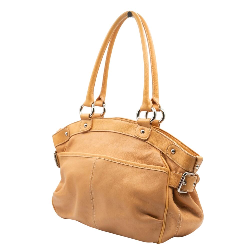 Large Leather Purse Tan Shoulder Bag SOPHIA CAPERELLI Vintage 1980's Handbag